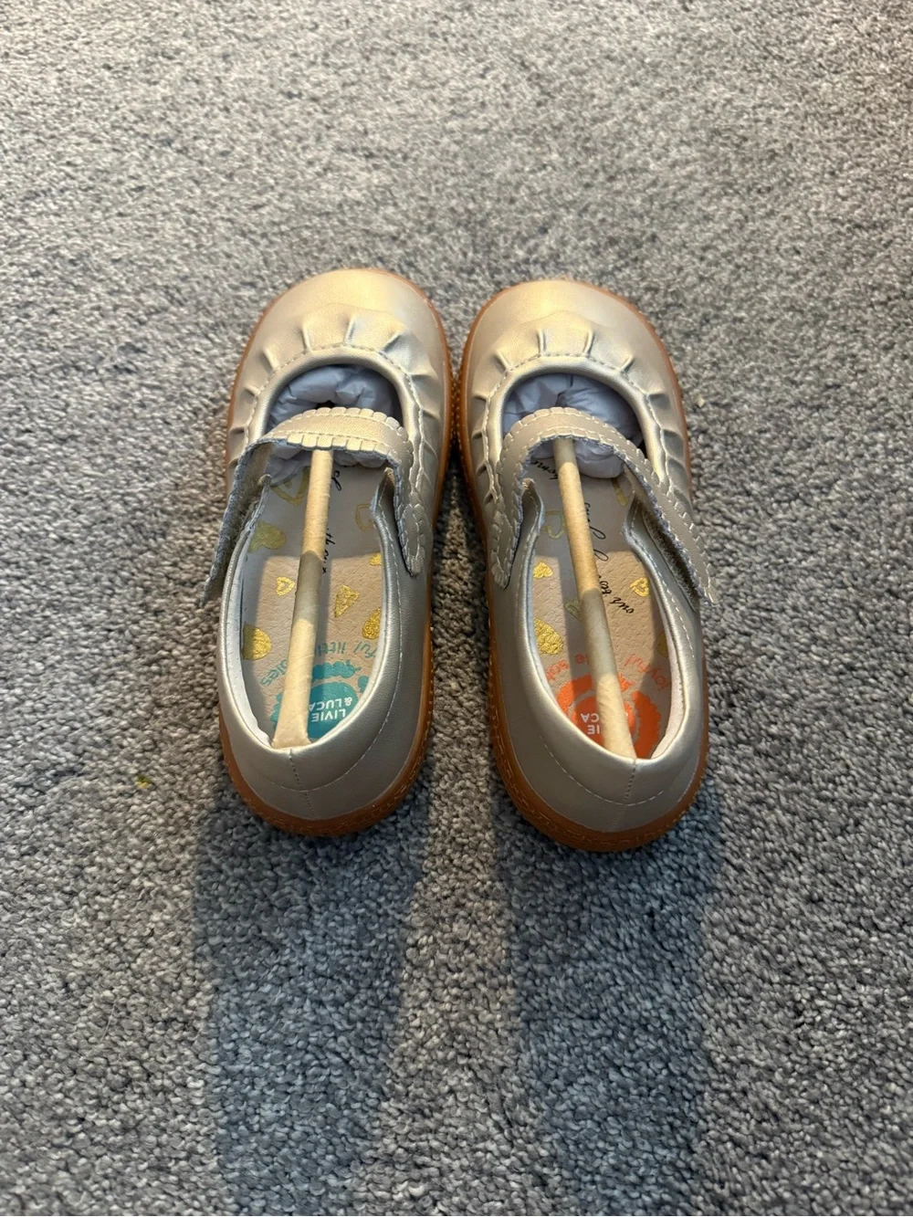 Livie & Luca Ruche Metallic Champagne Gold Mary Jane Shoes Sz 12